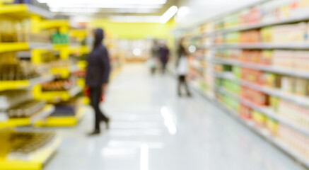 abstract defocused shoppers at supermarket