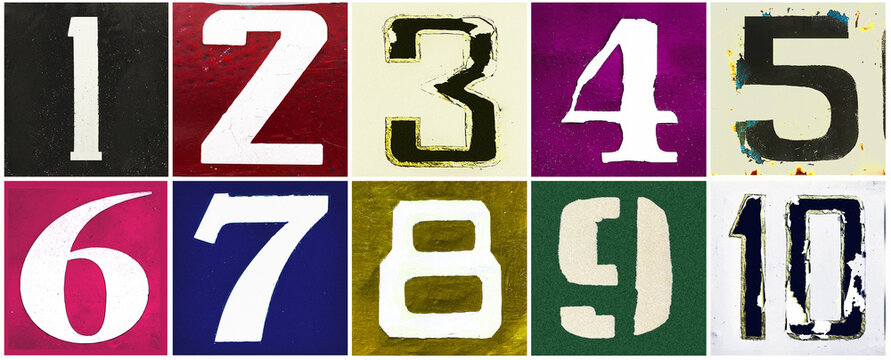 Old flat numbers digits 1 - 10