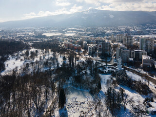 Winter view of South Park in city of Sofia, Bulgaria