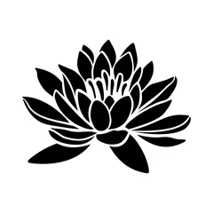 Foto op Canvas Vector black silhouette of a lotus flower isolated on a white background. © naddya