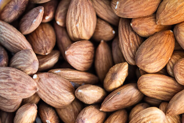 Close-up to raw unpeeled almonds