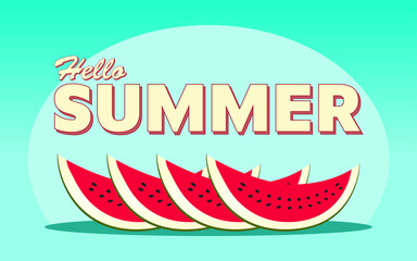 Watermelon slices with Hello Summer in a retro design - Vector Illustration