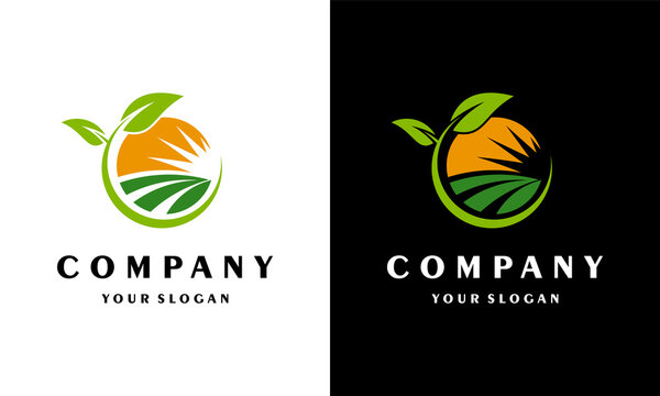 Ilustration vector graphic of  farm logo sun creative logo agriculture logo leave creative