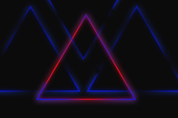 Fototapeta na wymiar Czerwono niebieski neonowy trójkąt na czarnym tle