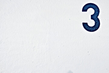 Three, number 3, blue digit offset in the corner, big text space.