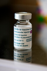 AstraZeneca Vaccine Against Coronavirus Covid-19 vial before vaccination at a hospital in Kyiv, Ukraine 