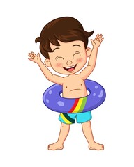 Cartoon little boy with inflatable ring