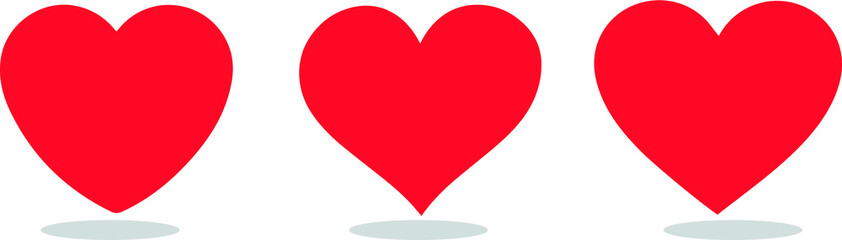 Red heart Icon ,shadow, on white background. 
Set of love symbol for web site logo, 
Vector illustration flat style