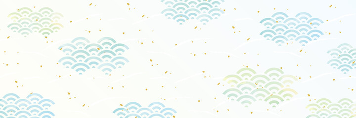 青海波　和紙風　水彩風タッチ背景