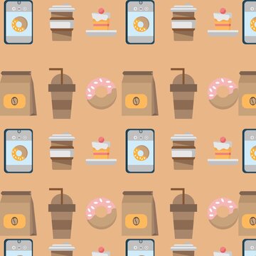 Seamless Pattern coffee smartphone pono cupcake cocktail