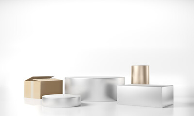 Background vector 3d gray render with podium white 3d and minimal white wall scene, minimal podium white background 3d rendering abstract stage gray. Stage render for product on white podium studio