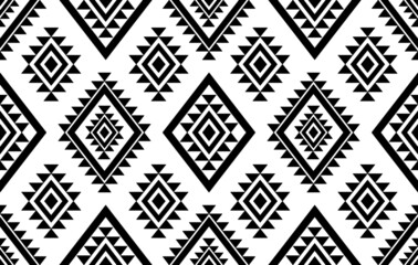 Ikat ethnic Indian seamless pattern design. Aztec fabric carpet mandala ornament native boho chevron textile decoration. Geometric embroidery African American vector illustrations background.