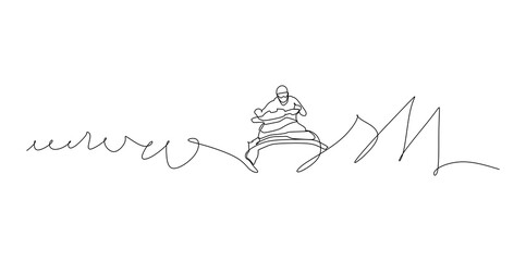 Man on water craft around the wave - continuous one line drawing