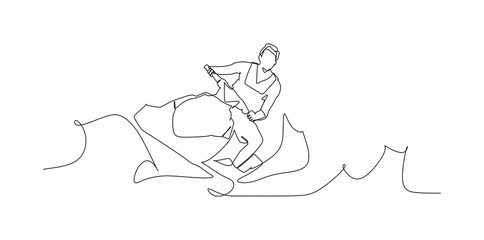 Man on jet ski turn fast - continuous one line drawing