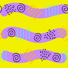 Seamless abstract pattern in doodle style,particolored print for cover,wallpaper,interior design,fabric and textile template,invitation birthday card,kids fashion illustration with different shapes