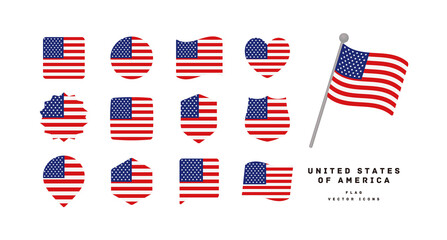 USA America flag icon set vector illustration