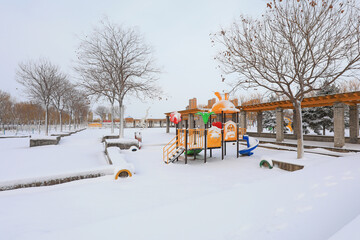 Children's playground in snow, North China