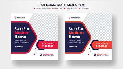 Modern Real estate home sale social media post banner design template For digital marketing. with elegant, abstract, Business.