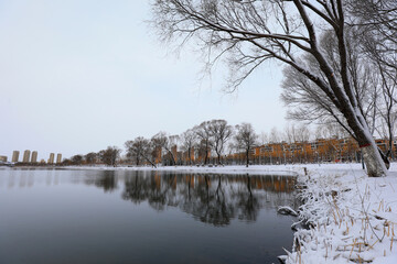 Snowscape of waterfront city, North China