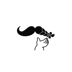 Father's day. The child's hand is playing with the dad's mustache. The pigtail as a gift to the parent. Birthday logo, symbol, icon. Illustration, isolated vector on white background.