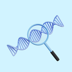 3d illustration dna with magnifying