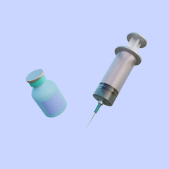 3d illustration simple object injection and vaccine bottle