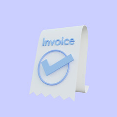 3d illustration simple object invoice with paper and checklist sign