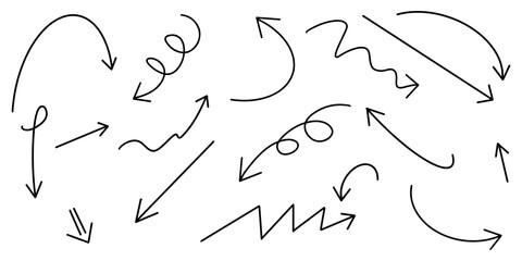 set of hand drawn arrows isolated on white background. for business infographic, banner, web and concept design.Vector doodle design elements.