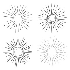 Starburst, sunburst  hand drawn. Design Element Fireworks Black Rays. Comic explosion effect. Radiating, radial lines.
