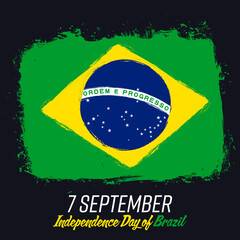 "7 de Setembro Dia da Independência do Brasil" - 7 September Independence Day of Brazil, banner with grunge brush. Background with national country symbol.