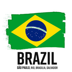 Fototapeta premium Brasil, flag of Brazil, banner with grunge brush. 