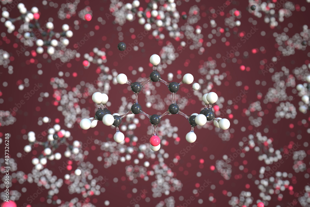 Poster molecule of propofol. molecular model, conceptual 3d rendering