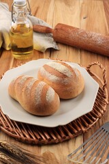 Japan White Milk Heart Bread or Mirukuhasu (Fresh Cream Bread) Made from Bread Flour, Whipcream, Sugar, and Cold Water. Rustic Outside, Fluffy Inside