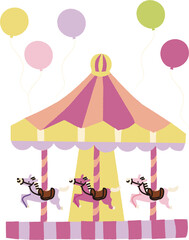 メリーゴーランドと風船のイラスト