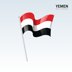 Yemen waving flag isolated on gray background