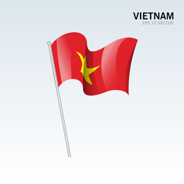 Vietnam waving flag isolated on gray background