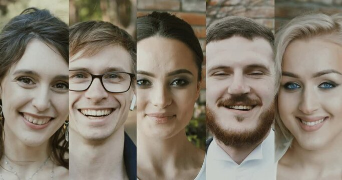collage Smiling portrait of beautiful young people looking at camera. Happy, confident beautiful smart young people posing