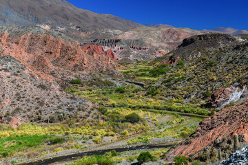 Colorful Andean landscape near the village of La Poma, on the way to the Abra del Acay mountain pass, Salta, northwest Argentina