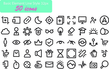 Media Basic Element 32 px, Line Style for website and application 