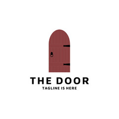 Old Wooden Arch Door, Closed Door, Made of Wooden Planks with Iron Hinges Vector Isolated Illustration