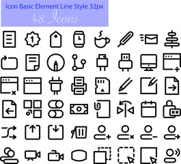 Media Basic Element 32 px, Line Style for website and application 