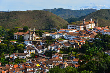 Fototapeta na wymiar A panoramic view of the historic colonial town of Ouro Preto, Minas Gerais, Brazil.