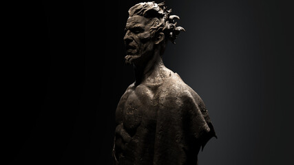 3D composite illustration of a man. Half bust. Sculpture. 3D rendering. Art