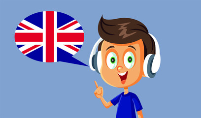 Little Boy Wearing Headphones Learning English Pronunciation