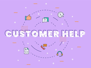 customer help typography calligraphy lettering art word with color dashed line style