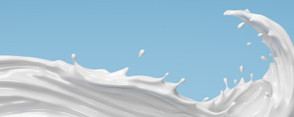 Milk ripple or yogurt splash, white splash, 3d rendering. - obrazy, fototapety, plakaty