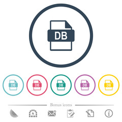 DB file format flat color icons in round outlines