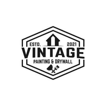 Painting and Drywall in Vintage Retro Hipster Emblem Stamp Logo Design Template