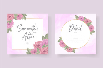 Wedding invitation design with colorful chrysanthemum flower ornament
