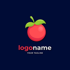 fresh red tomato logo with red and green color illustration